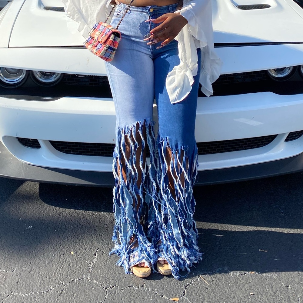 Fringe Two Tone Jeans